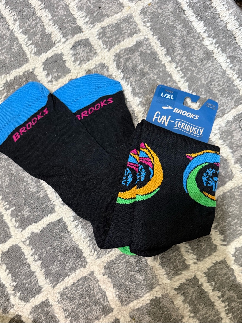 Brooks Black Special Olympics crew Socks with Bright Accent